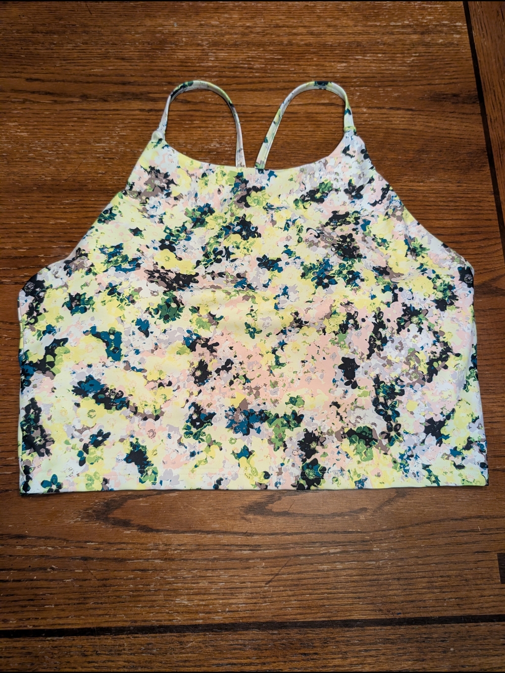 Old Navy Active Powersoft Longline Sports Bra Floral Yellow Pink Women's XL